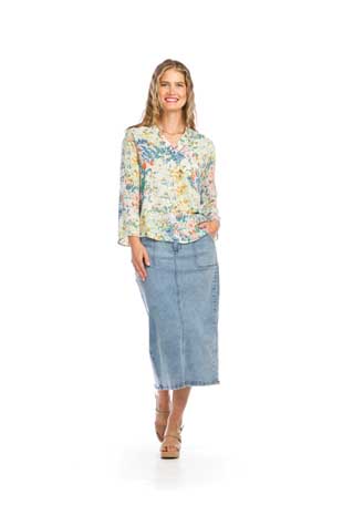 PS-16906 - STRETCH DENIM SKIRT WITH BACK SLIT - Colors: LIGHT WASH, DARK WASH - Available Sizes:XS-XXL - Catalog Page:88 
